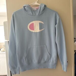 Champion Sky Blue Hoodie with Pink Lining